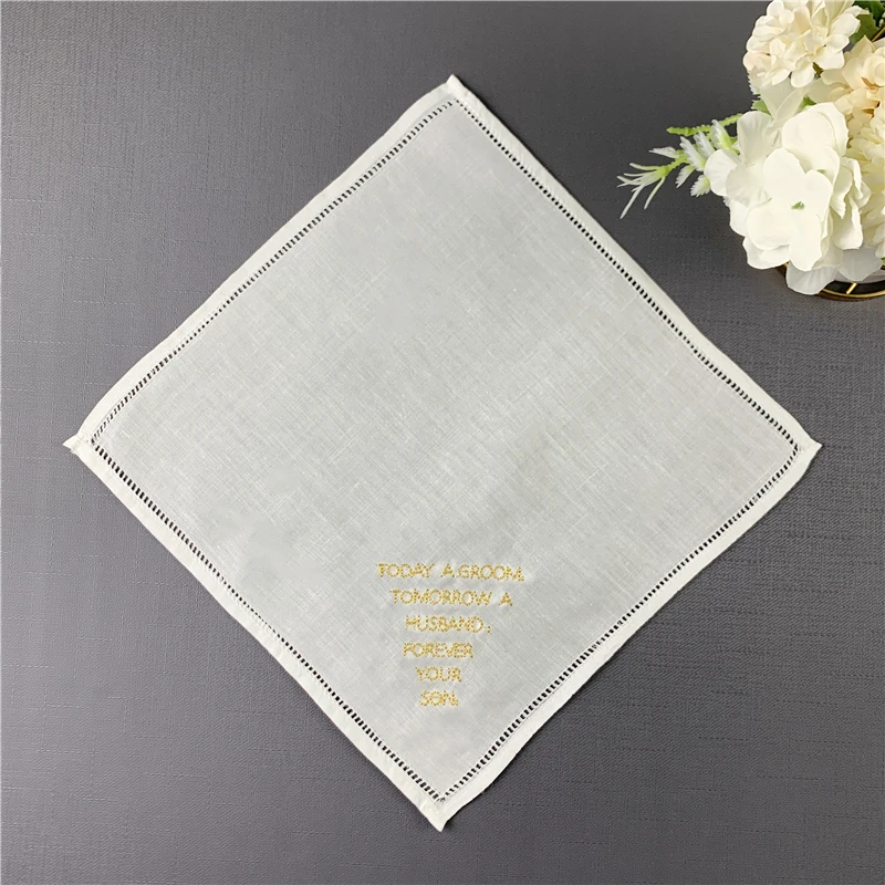 Juego de pañuelos de boda personalizados de moda, 10x10 pulgadas, hankie de dobladillo de lino para cualquier Ceremonia de boda o evento especial, 12