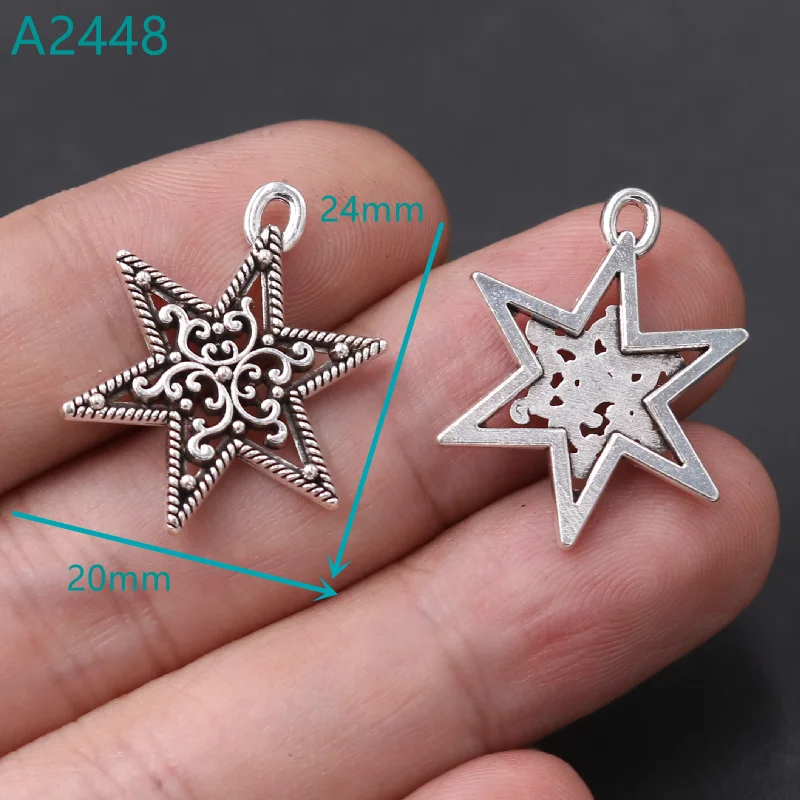 30pcs Mix Silver Plated Moon & Six-Pointed Star Pendant DIY Charms Bohemian Style  Bracelet Earrings Jewelry Crafts Making A2448