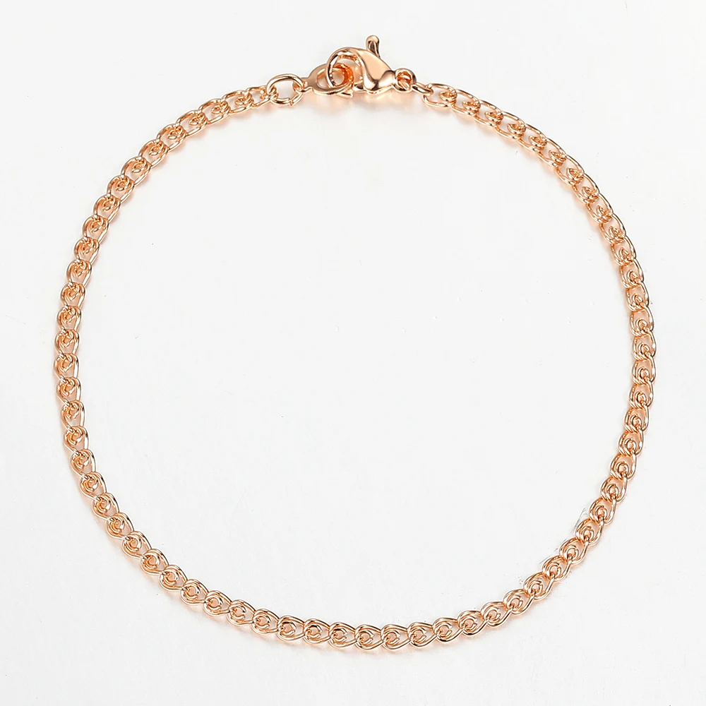 2-6mm Girls Womens Bracelet Chain 585 Rose Gold Color Braided Foxtail Link Bracelet Marina Stick Wristband Jewelry 20cm CB01A