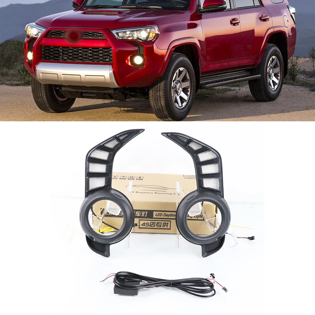 

2 Pieces Car Led Daytime Running Lights Turn Signal Running Yellow 12V Daylights Fog Lamp Cover DRL For Toyota 4Runner 2013~2021