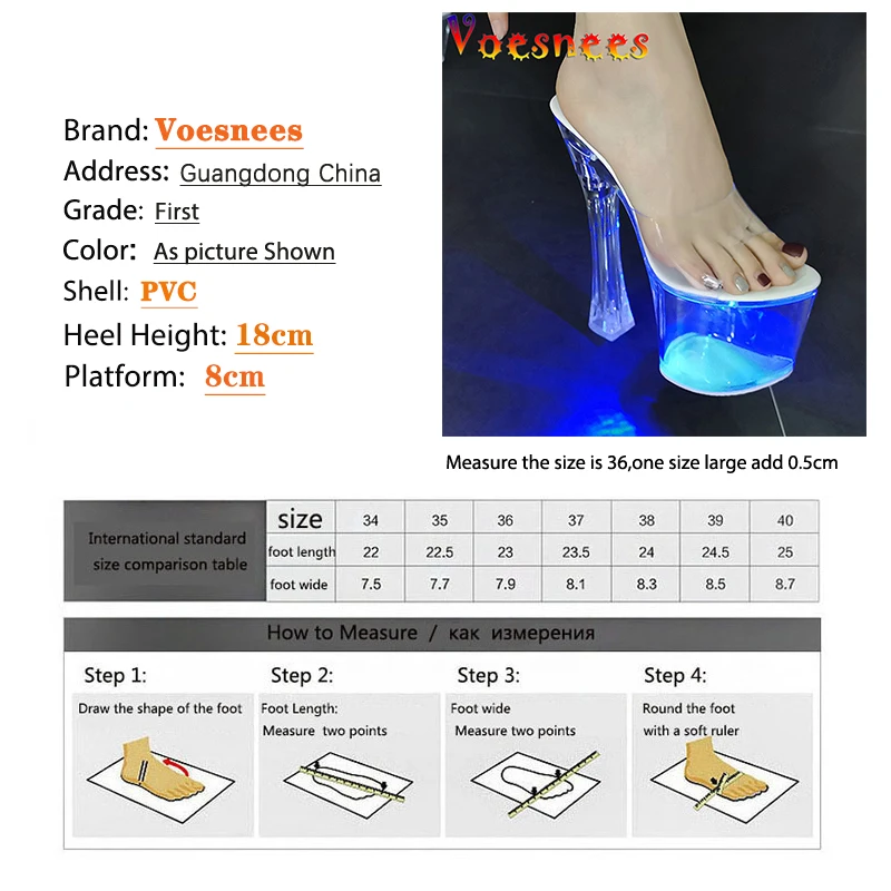 Voesnees Luminous Female Slippers Summer Transparent High Heels 18CM LED Light Shoes Outdoor Fashion Crystal Shoes Slides Women