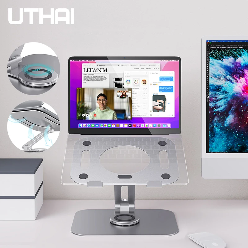 

UTHAI Складная портативная компьютерная охлаждающая подставка для конференций может вращаться на 360 ° алюминиевый сплав Подставка для ноутбука Компьютерная подставка