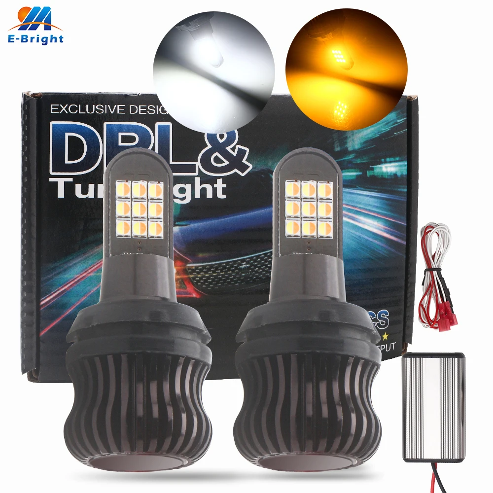 

Canbus P21W BA15S PY21W BAU15S 3156 7440 2PCS 12V 18SMD 2016 LED Led Bulb Car Turn Signal Light Daylight White+Amber Switchback