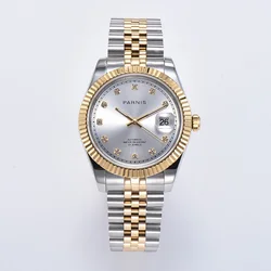 39mm parnis white diamond dial sapphire glass automatic movement men's wristwatch Two tone solid bracelet date display Luxruy