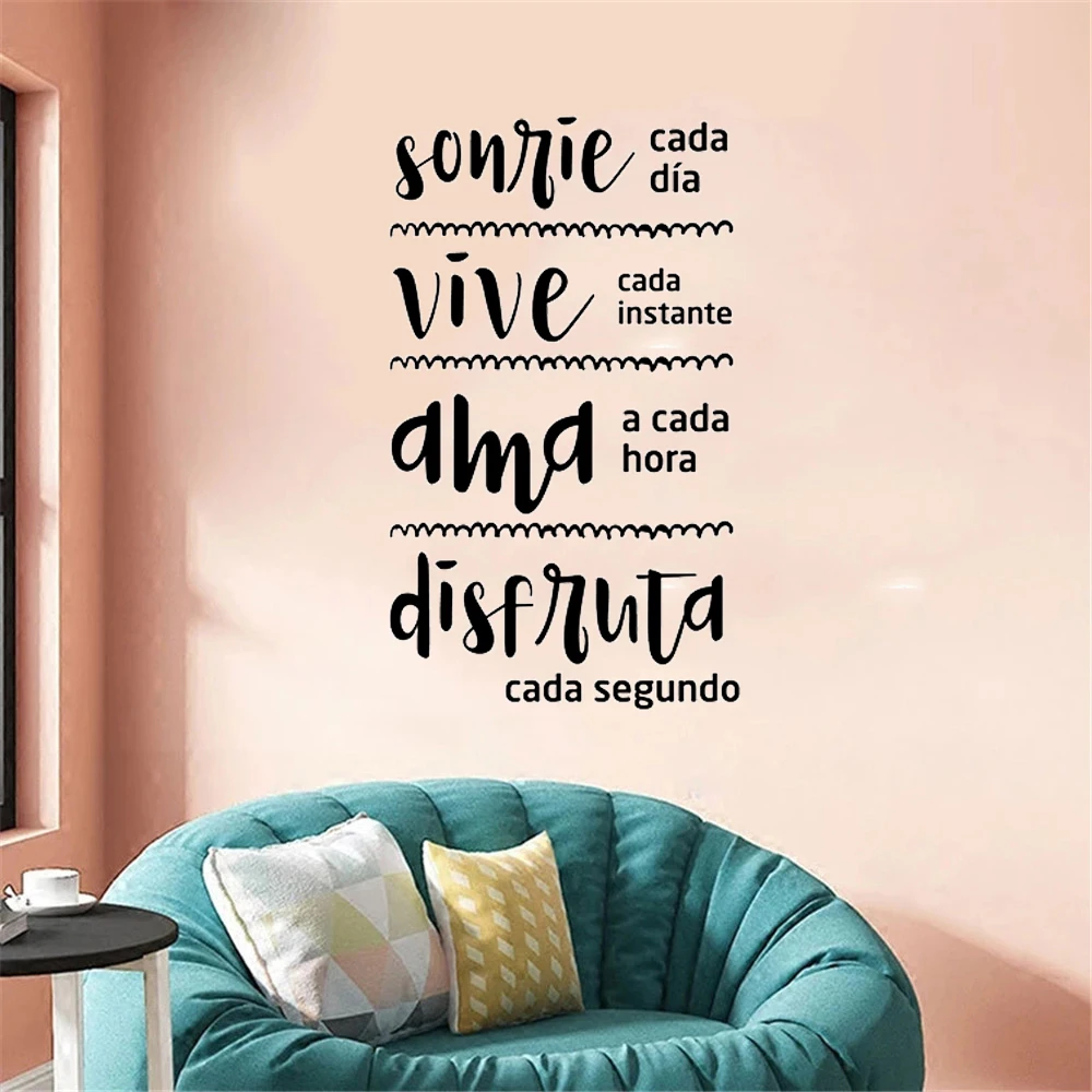 Smile Everyday Live Quote Wall Decal Spanish Art Vinyl Decal Decor Living Room Bedroom Removable Sticker Mural