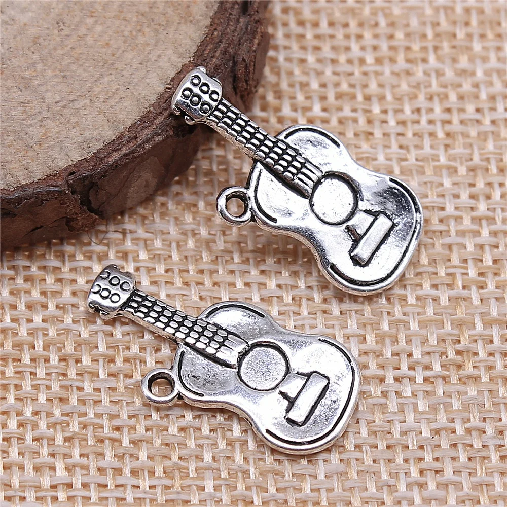 

Wholesale 100pcs/bag 24x11mm Guitar Charms Wholesale Antique Silver Color Pendant Charms Wholesale Jewelry Accessories