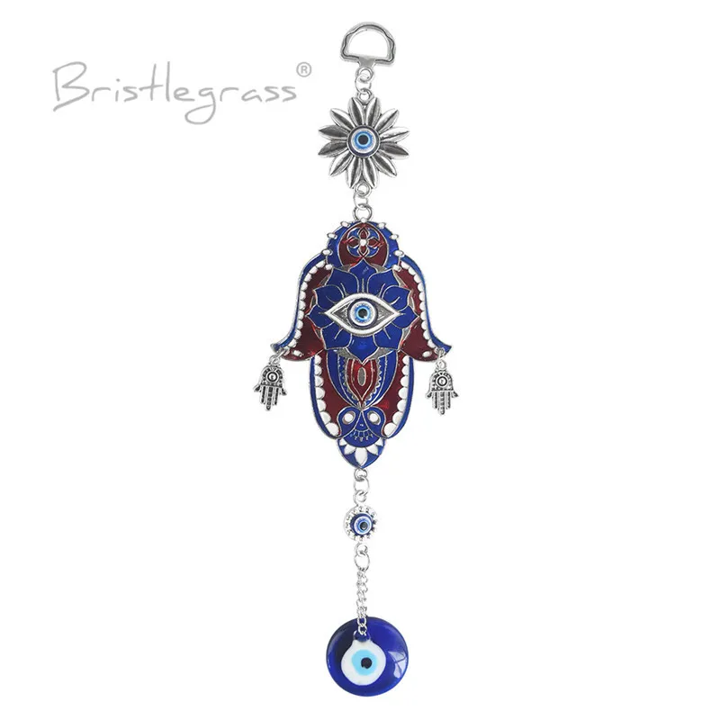 BRISTLEGRASS Turkish Blue Evil Eye Lotus Flower Hand Wall Hanging Pendants Pendulum Amulests Lucky Charms Blessing Protect Decor