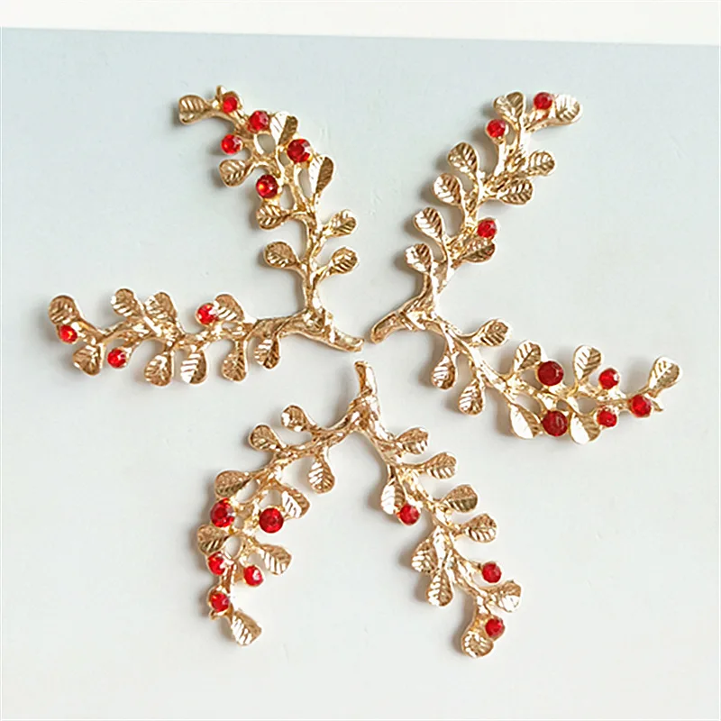 10 Pcs/lot Alloy Branch Gold Red Rhinestone Buttons Pendants Decorative Jewelry Earrings Choker Hair DIY Jewelry Accessories