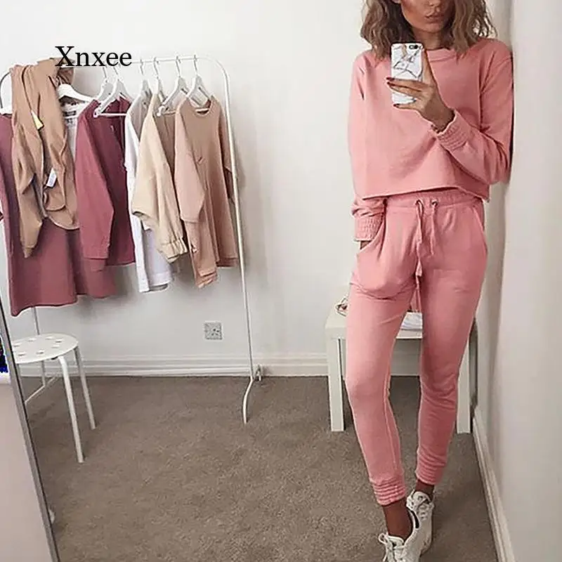 Spring and Autumn Fashion New Women's Solid Color Lace-Up Long-Sleeved T-Shirt Trousers Home Wear Casual Sports Jogging Suit