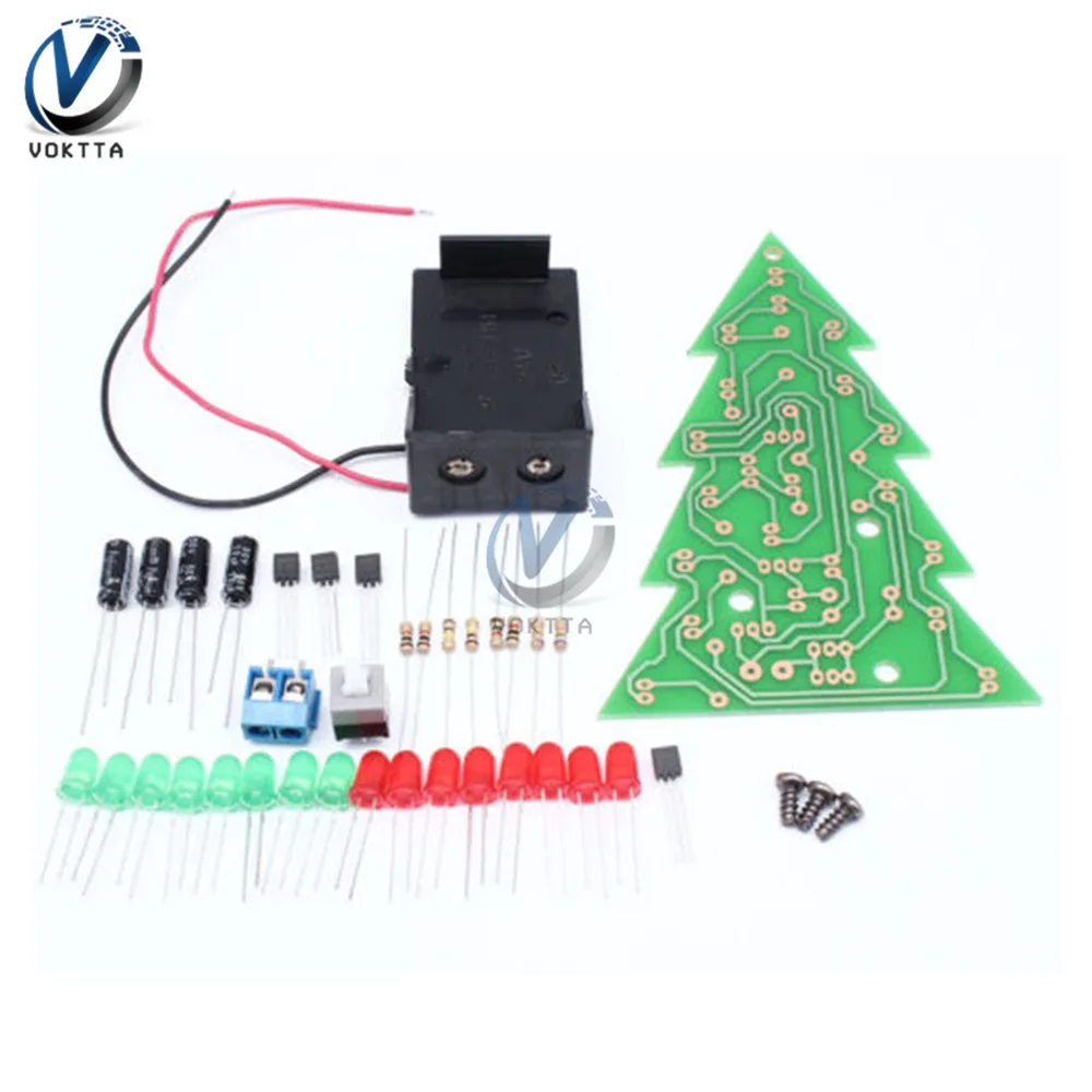 Red/Green Color LED Flash Christmas Tree Parts Kit Diy 3D Christmas Tree Circuit Board Module LED Electronic Fun Suite Gift