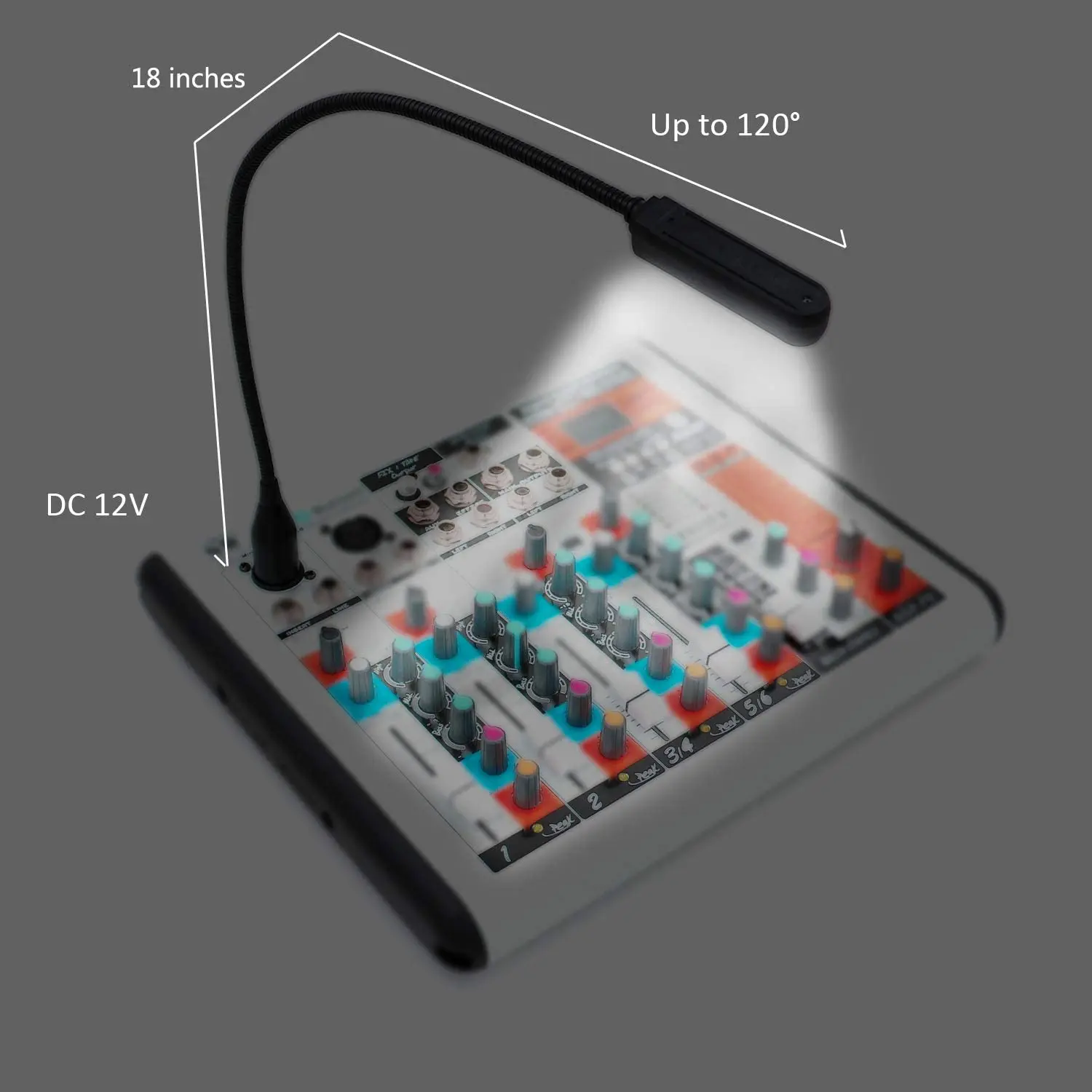 Flexible LED Gooseneck XLR Console Light 12 volts 18 inches LED Console Lamp for Mixers (3pin 12V XLR)