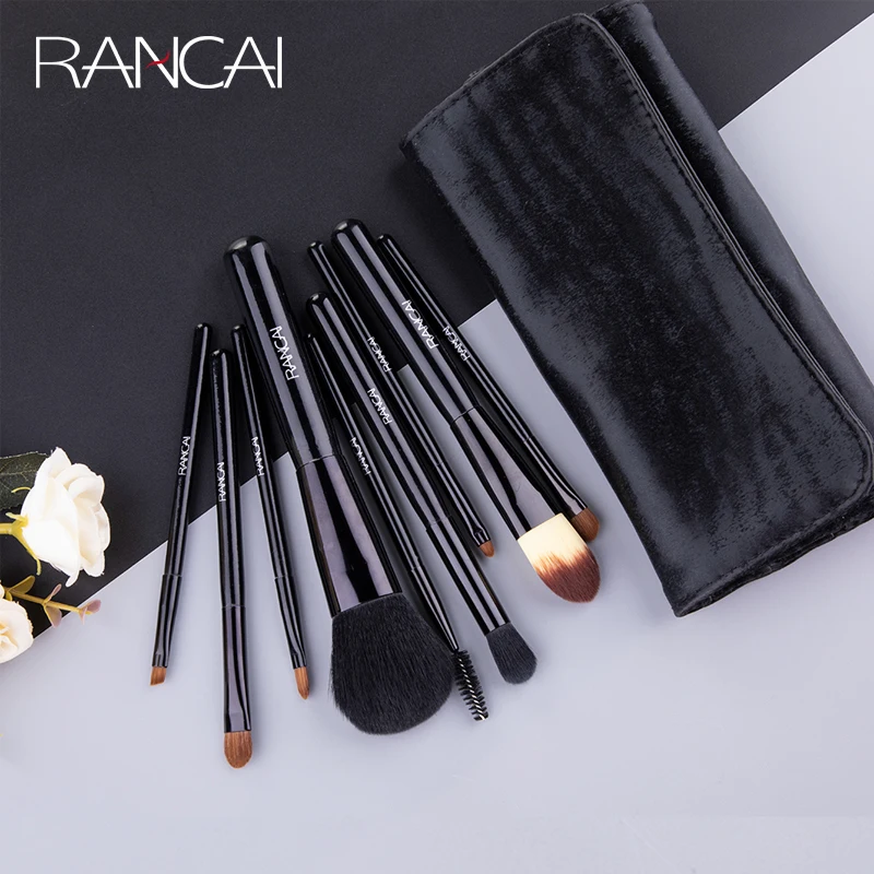 RANCAI Luxurious 9pcs Makeup Brushes set Powder Foundation Blusher Eyeshadow Brush Kabuki Cosmetics Tools+ Leather Case