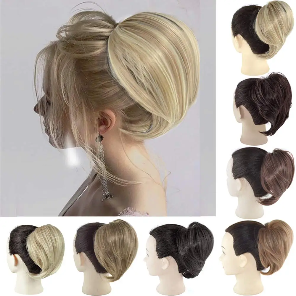 Synthetic Bun Hairpiece Scrunchies for Women Straight Elastic Scrunchies Bun Hair Extensions Ponytail Hair Accessories