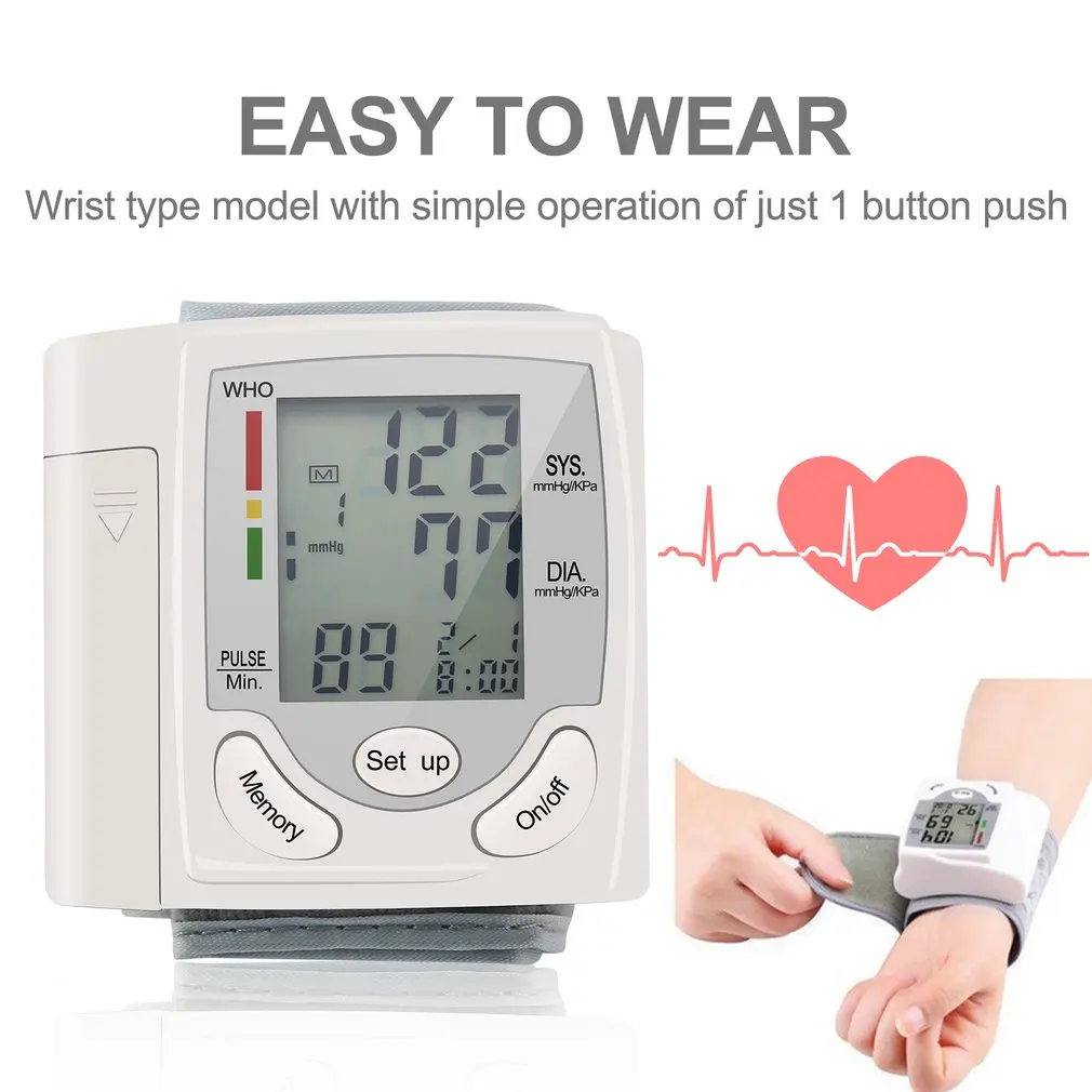 Arm Automatic Digital LCD Display Wrist Blood Pressure Monitor Device Heart Beat Rate Pulse Meter Measure Tonometer And Oximeter