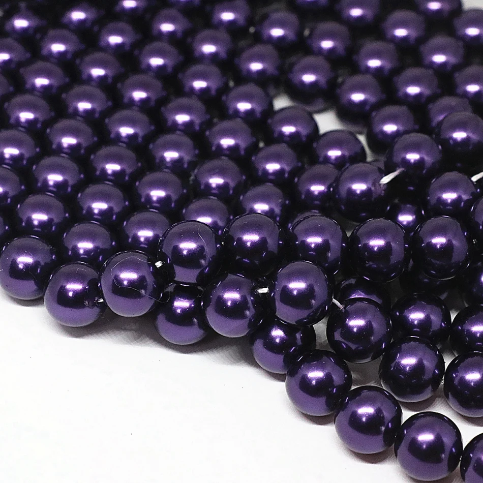 High quality glass Pearl Beads Purple Imitation Pearls Round Bead for DIY Bracelet Jewelry Making 4 6 8 10 12 14mm pearl bead