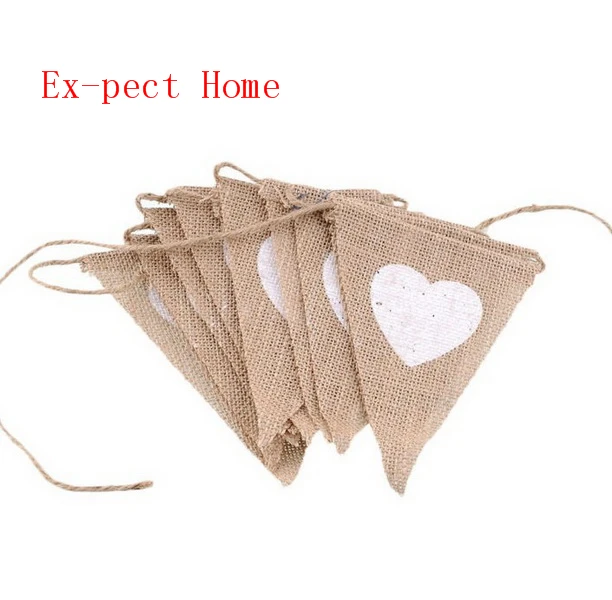 DHL 50set practical 13pcs/set Fabric Bunting Banner white Heart Flags vintage Wedding Party Burlap Banners