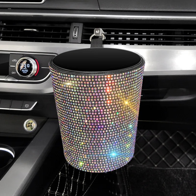 Car Crystal Glitter Trash Can Small Dustbin for Car Air Outlet Vehicle Rubbish Storage Paper Car Interior Accessories for Girl