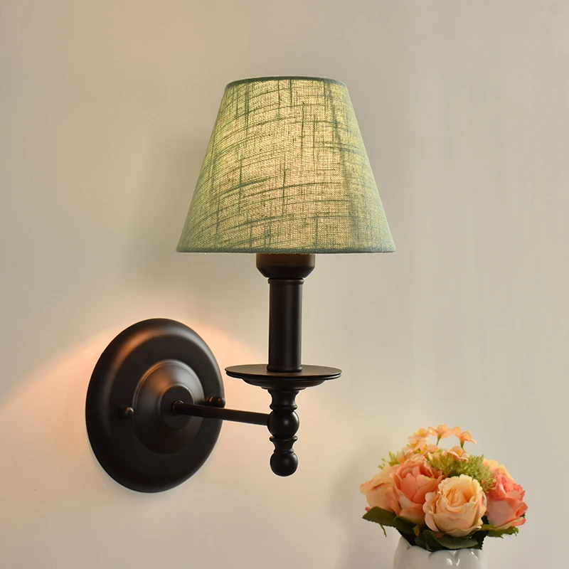 

Norbic Brief Countryside Black Iron E14 LED Bulb Wall Sconce Lamp Home Deco Bedroom Bedside Colorful Fabric Wall Light Fixture