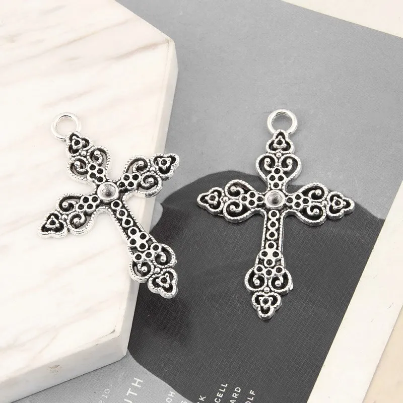 10pcs Silver Color 50x34.5mm Jesus Cross Charms Love And Redemption Pendant For DIY Handmade Metal Jewelry Making Accessorie