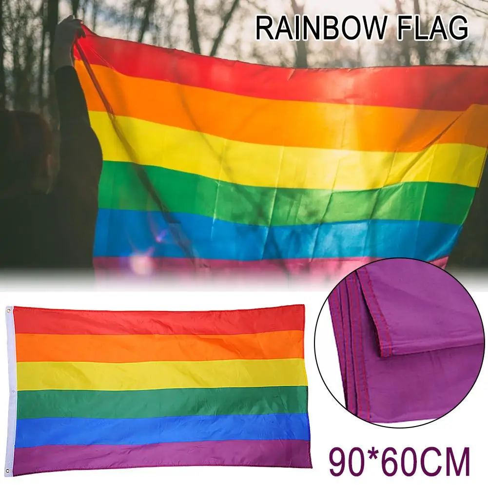 90x60cm Rainbow Flag Polyester Rainbow Flag Large LGBT Pride Flag Outdoor Banner Lesbian Gay Pride LGBT Flag Durable Supplies