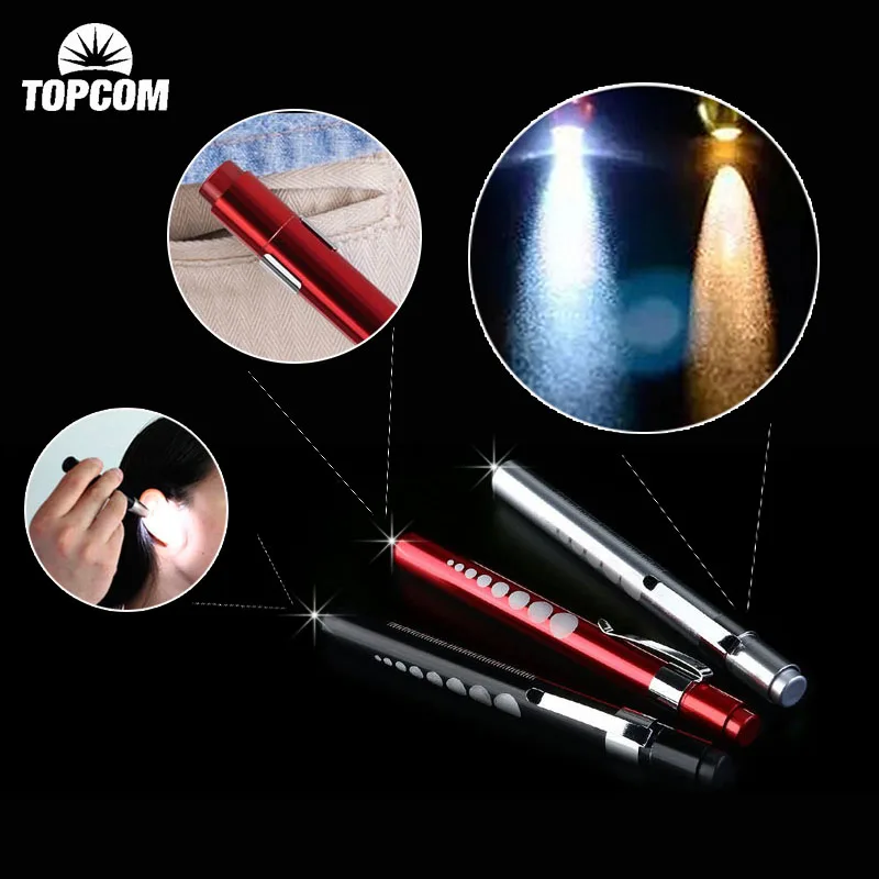 TopCom Pocket Mini Penlight Medical Surgical LED Flashlight Torch Light Nurse Pen Light With Pupil Gauge Measurements Metal Clip