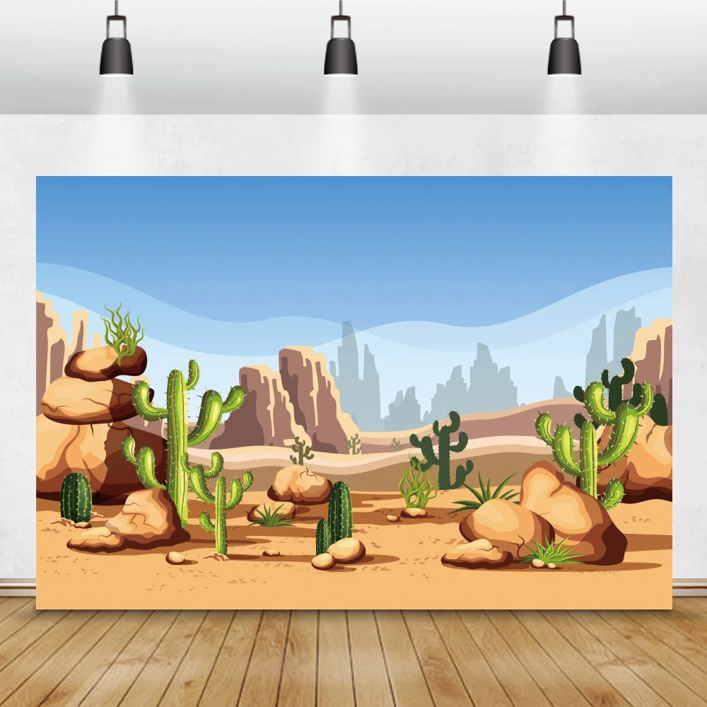 Laeacco Wild West Backdrops Desert Blooming Cactus Mountains Cowboy Baby Birthday Photography Backgrounds For Photo Studio Props