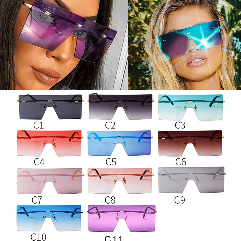 Wholesale 10 Colors One Piece Rimless Square  Women's Sunglasses Flat Brown Sun Glasses Men Shield Shades Ink Bulk OM458B