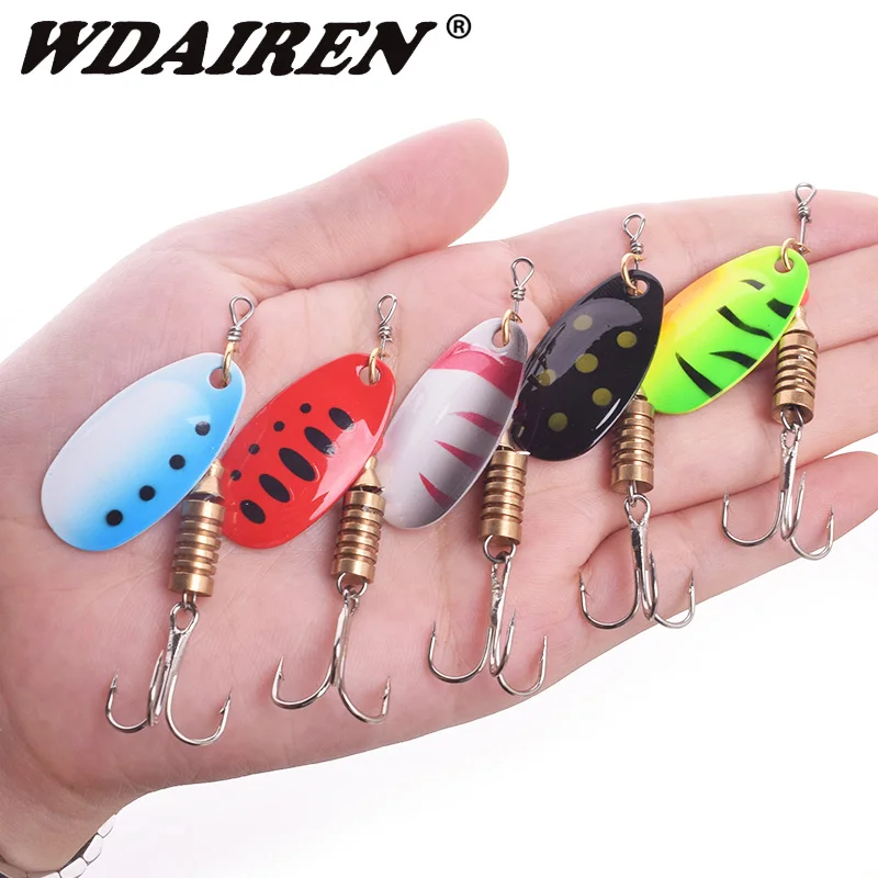 1pcs 2.5g 3.5g 5.5g Spin Spoon Fishing Lures Metal Rotating Sequins Wobblers Treble Hooks Artificial Bait Carp Bass Pesca Tackle