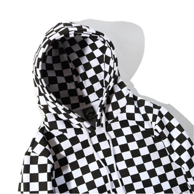 Bebovizi 2021 Mens Hip Hop Hoodie Sweatshirt Checkerboard Plaid Hoodie Streetwear Harajuku Fleece Hooded Pullover Hipster