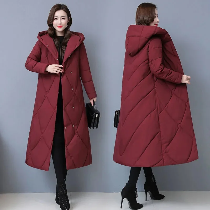 Nice Pop Winter Women Jacket Hooded Long Coat Cotton Padded Jackets Female Coat Middle-aged lady Down Cotton Warm Jacket Parka