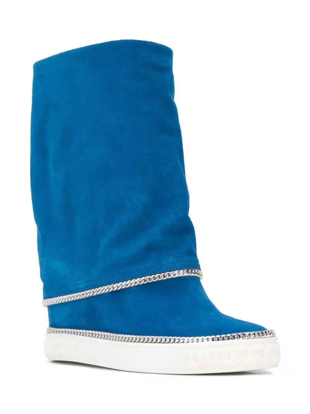 Royal Blue Pink Yellow Suede Fine Chains Middle Boots Inner Wedge Height Increased Round Toe Slip On Roman Boots - view 6