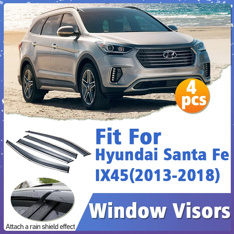 

Window Visor Guard for Hyundai SantaFe IX45 2013-2018 Vent Cover Trim Awnings Shelters Protection Sun Rain Deflector Accessories