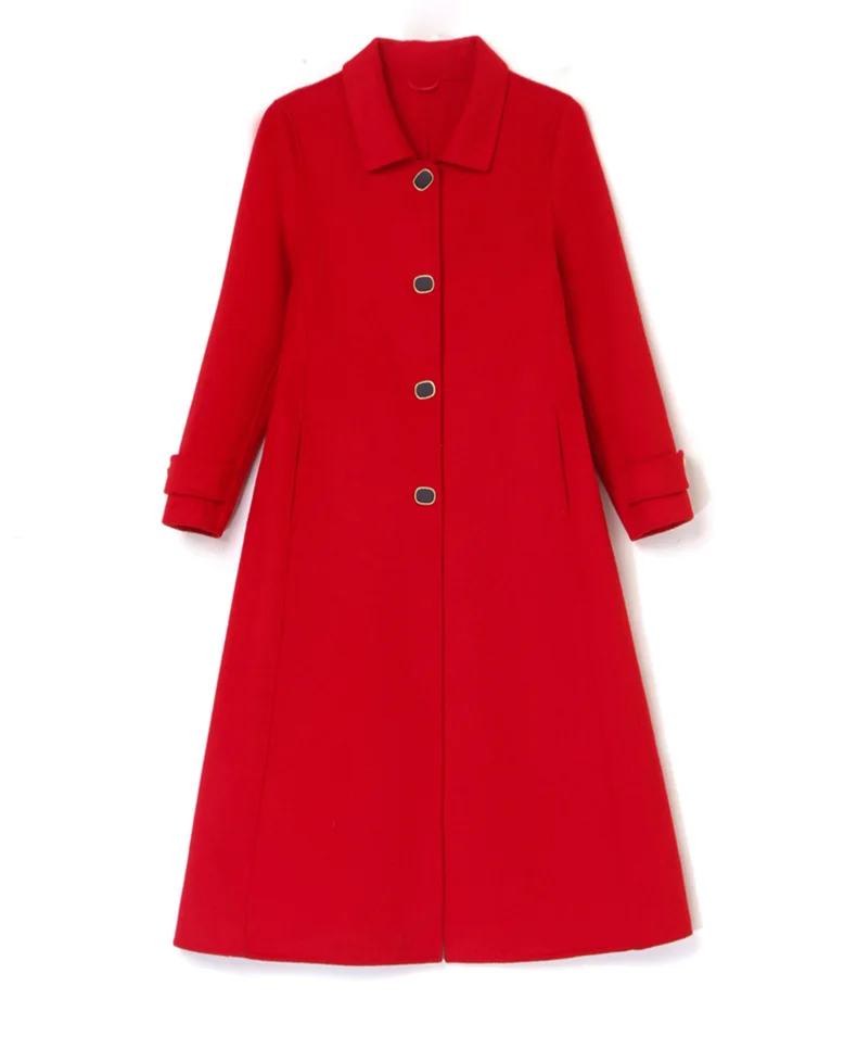 New high-quality wool coat long single-breasted  black red navy blue jacket with lining