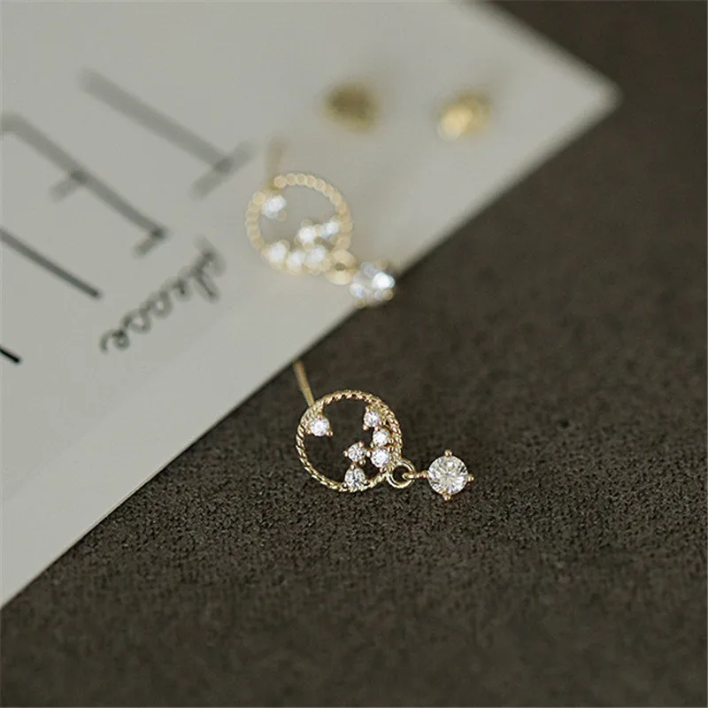 925 Sterling Silver Korean Version Simple Mysterious Star Earrings Pavé Crystal Party 14k Gold Plating Jewelry Girlfriend Gift