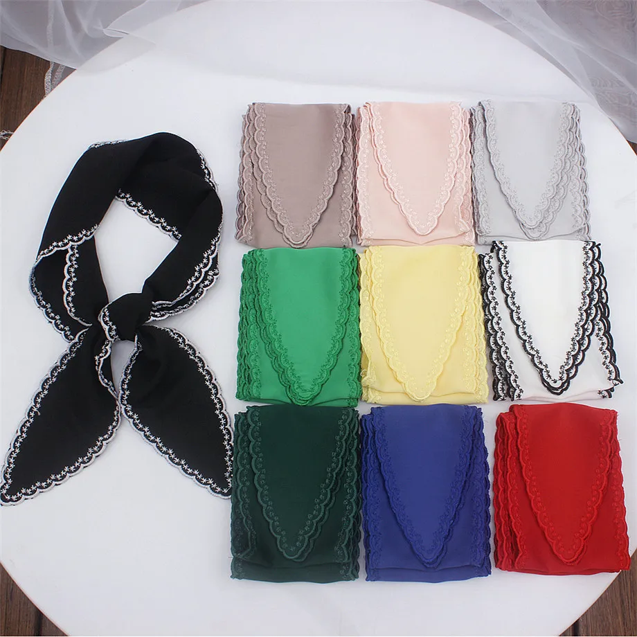

Solid Color Embroidery 2023 New Design Silk Scarf Women Luxury Brand Foulard Women Tie Fashion Hairband Bag Scarves For Ladies