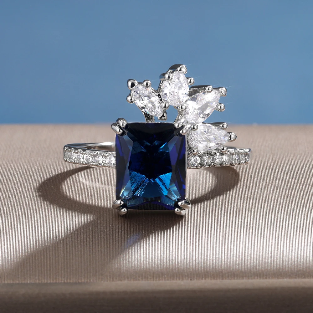 CAOSHI Fashionable Engagement Rings with Deep Blue Cubic Zirconia Women's Wedding Jewelry Daily Collocation Elegant Accessories