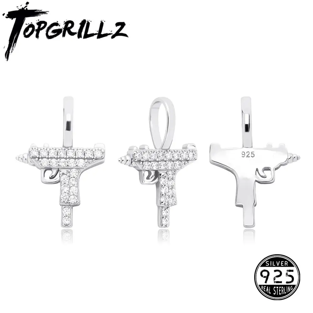 TOPGRILLZ New 100% 925 Sterling Silver Gun Pendant High Quality Iced Out Cubic Zirconia Hip Hop Fashion Delicate Jewelry Gift