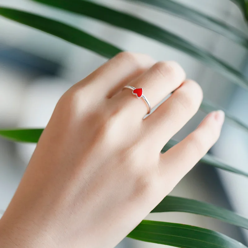 New Arrivals 925 Sterling Silver Red Heart Rings for Women Adjustable Size Ring Fashion sterling-silver-jewelry
