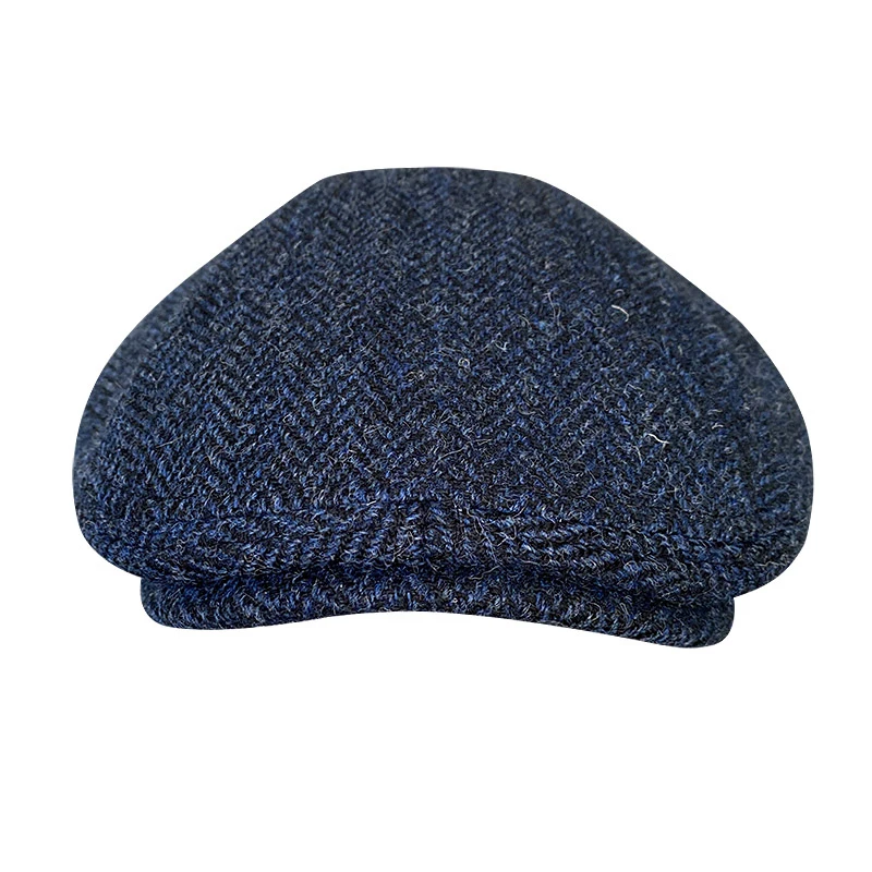 Pure Wool Men\'s Berets Winter High Quality Wool Newsboy Hats Herringbone Octagon Cap Blue Men Women Gatsby Flat Hat BLM383