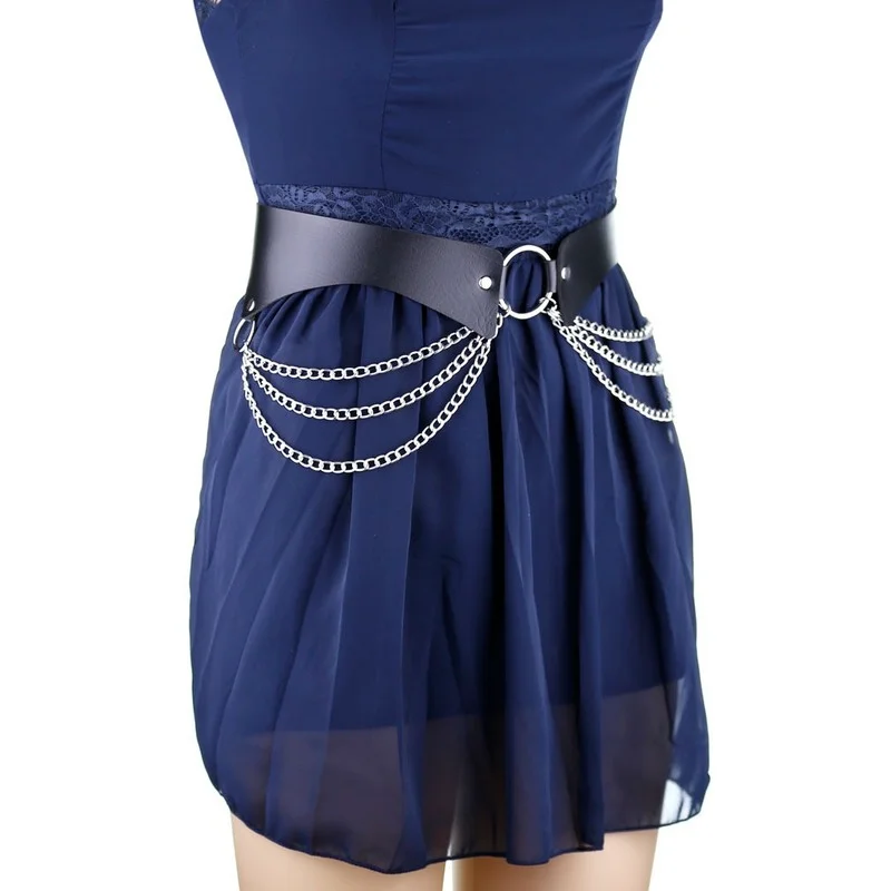 PU Leather Chain Belt Goth Sexy Locomotive Girl Body Chain Skirt Punk Style Strap Waist Thigh Harness Party Dance Jewelry