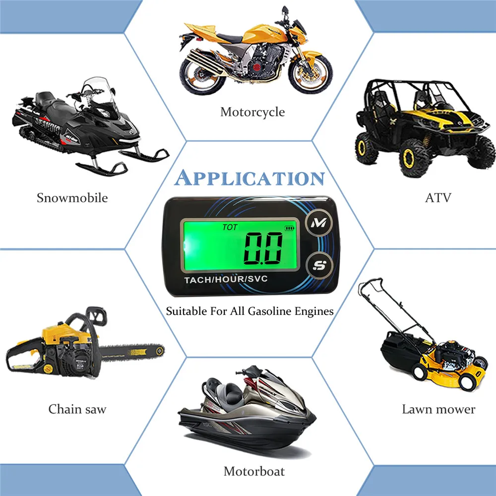 Tach hour meter Motorcycle Meter Digital Tachometer Engine Resettable Maintenace Alert RPM Counter for Chainsaws Boats ATV