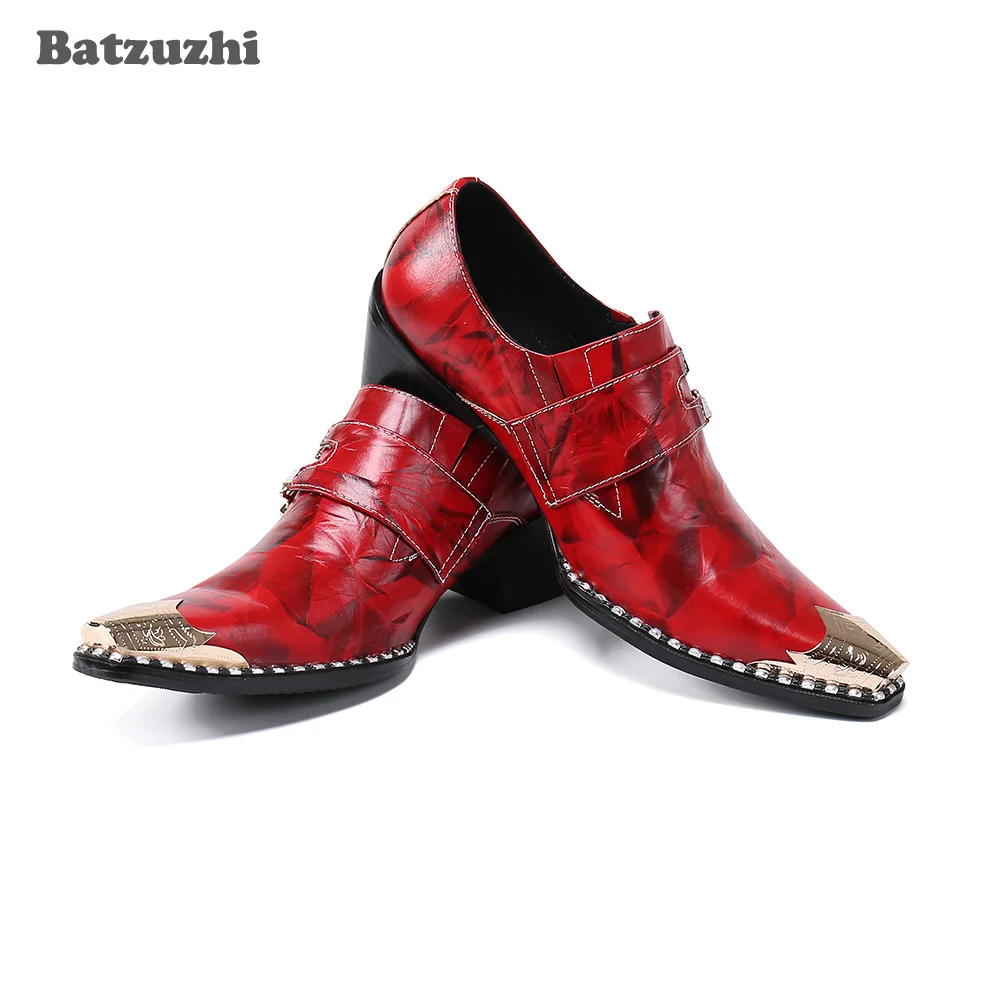 Batzuzhi Handmade Men's Shoes Golden Pointed Iron Toe Leather Dress Shoes Men Formal Business Leather Men Shoes 6.5cm High Heels