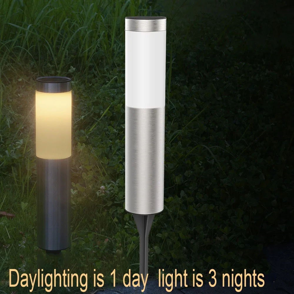 LED Solar Power Lamp Garden Light Stainless Steel Cylindrical Tubular Outdoor Lighting Waterproof IP65 Landscape Yard Light