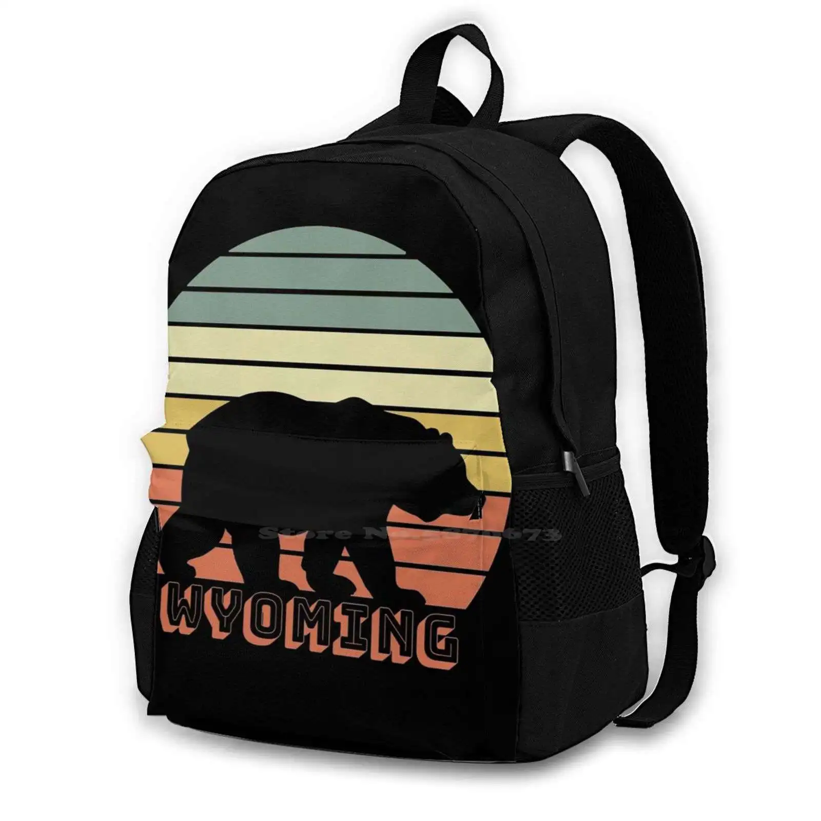 Wyoming Bear Sunset Retro Nature Outdoors Shirts Stickers School Bags For Teenage Girls Laptop Travel Bags Wyoming Jackson