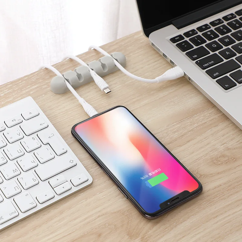 Enrouleur de câble USB 5 trous, support d'écouteurs, casque, souris, Clip en Silicone, ligne de téléphone, organisateur de bureau, finition prise de bureau, longue bande de rétention de fil en Silicone, enrouleur de cordon d'alimentation # OW