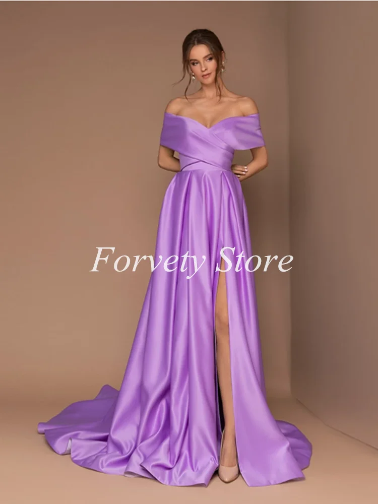 Abiti da sera eleganti in raso una linea fuori dalla spalla abito da sera da sposa per donna lunghezza del pavimento robe de soirée femme