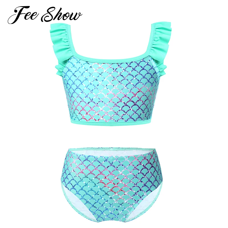 2-8T Little Girls Summer Two Pieces Swimwear Fish Scales Tankini Swimsuit Top with Briefs Set Beachwear Swimming Bathing Suit