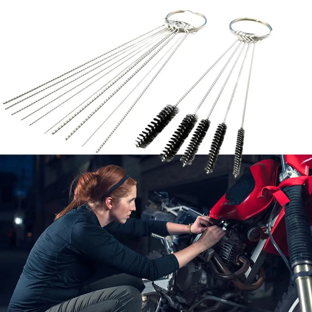 Carburatori Carbon Dirt Jet Remove Cleaner 12 Wire Torch Tip Cleaner 10 aghi 5 spazzole Kit di strumenti di pulizia portatile per Moto