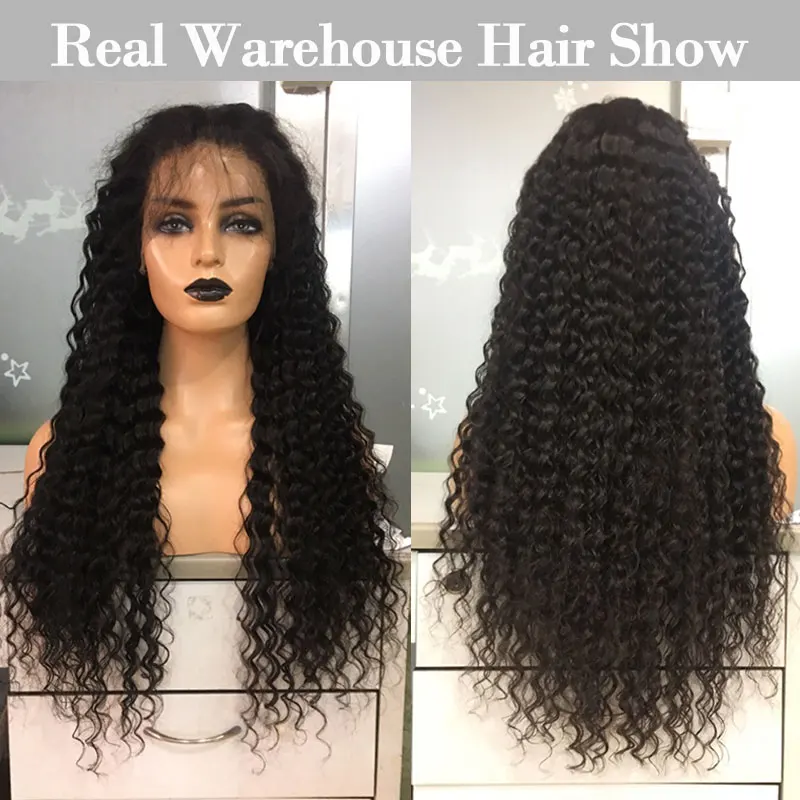 Full Lace Wigs For Women Curly Human Hair Wig Brazilian Deep Wave Remy Hair 200 Density HD Transparent Lace Front Wig Black