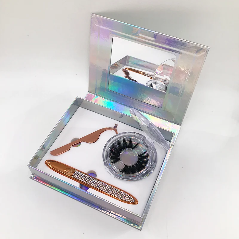 Newest Eyelash Book Holographic Money Marble Lash Boxes with Eyeliner Tweezers Dramatic 25mm Mink Eyelashes